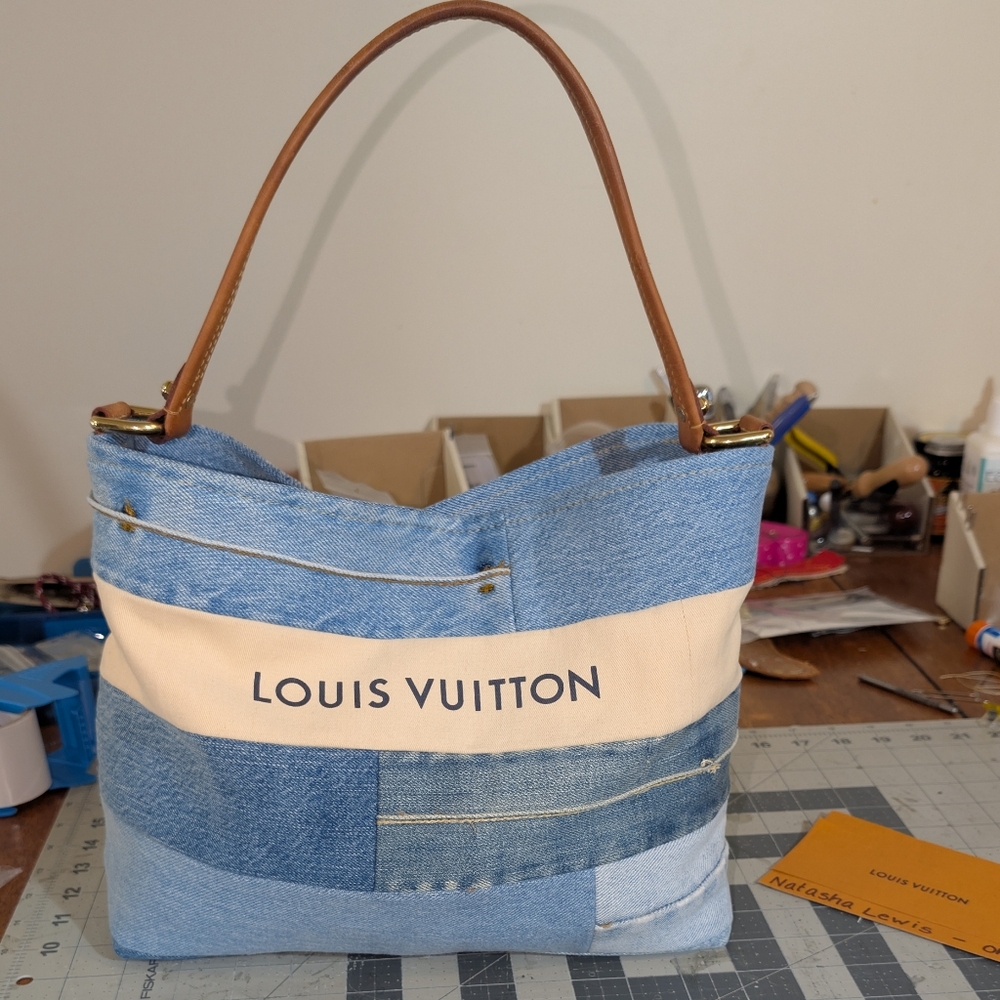 🍒SOLD🍒Upcycled Denim Bag Made w Authentic Louis Vuitton Materials